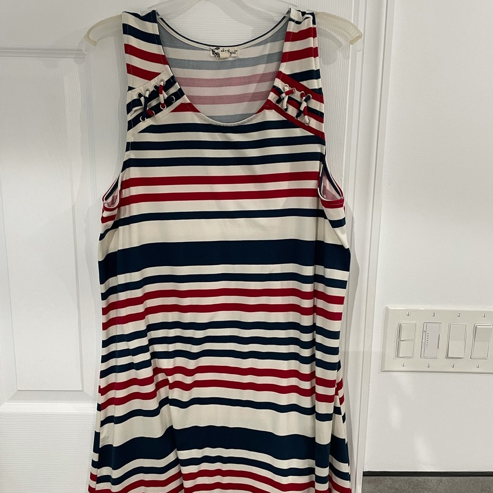 About A Girl Red White Blue Stripe Dress
